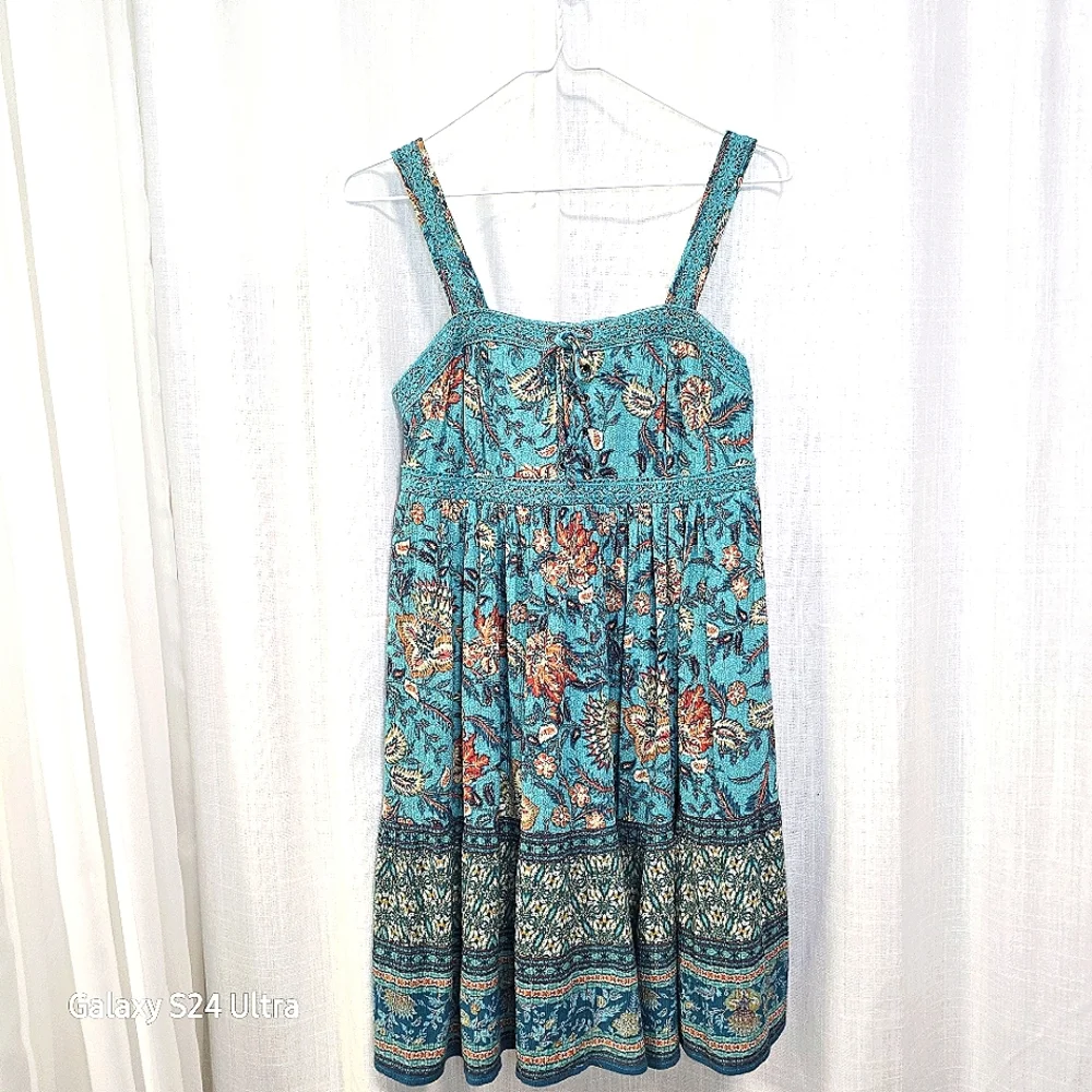 2/$30 Y2K Babydoll Floral Teal Summer Mini Dress Coquette Festival Boho Size XS‎